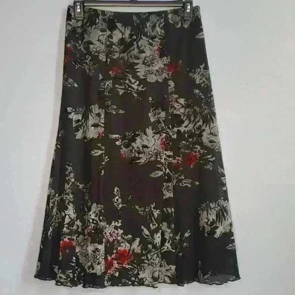 Vintage 90s Requirement Velvet Flocked Lined Mesh Midi Skirt sz Dark Romantic - Picture 1 of 8